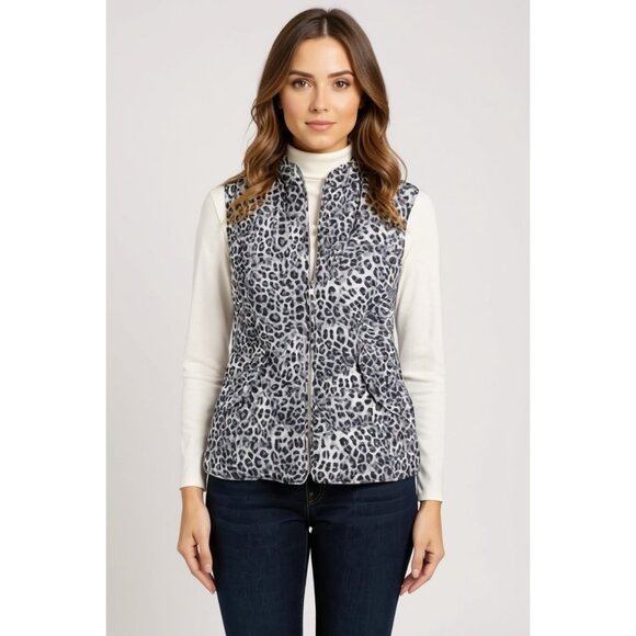 Charter Club Women's Snow Leopard Print Quilted Winter Puffer Vest Size L - Picture 1 of 6
